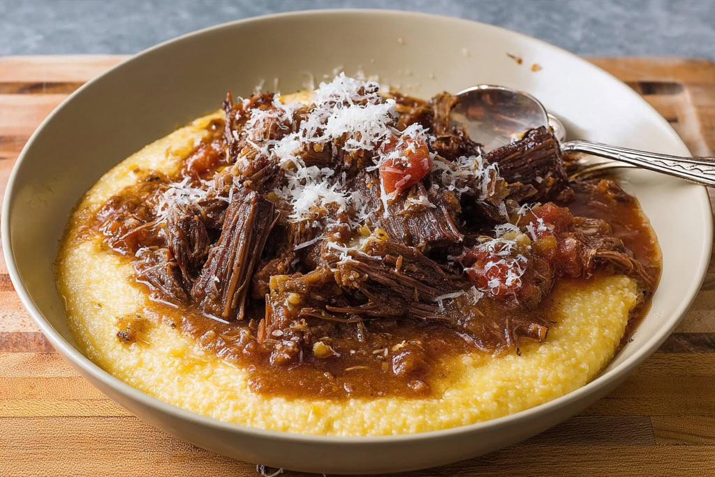 beef short ribs ragu over polenta