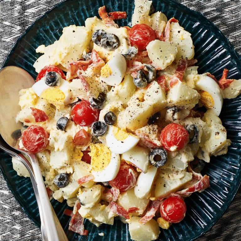 potato salad with cherry tomatoes and black olives