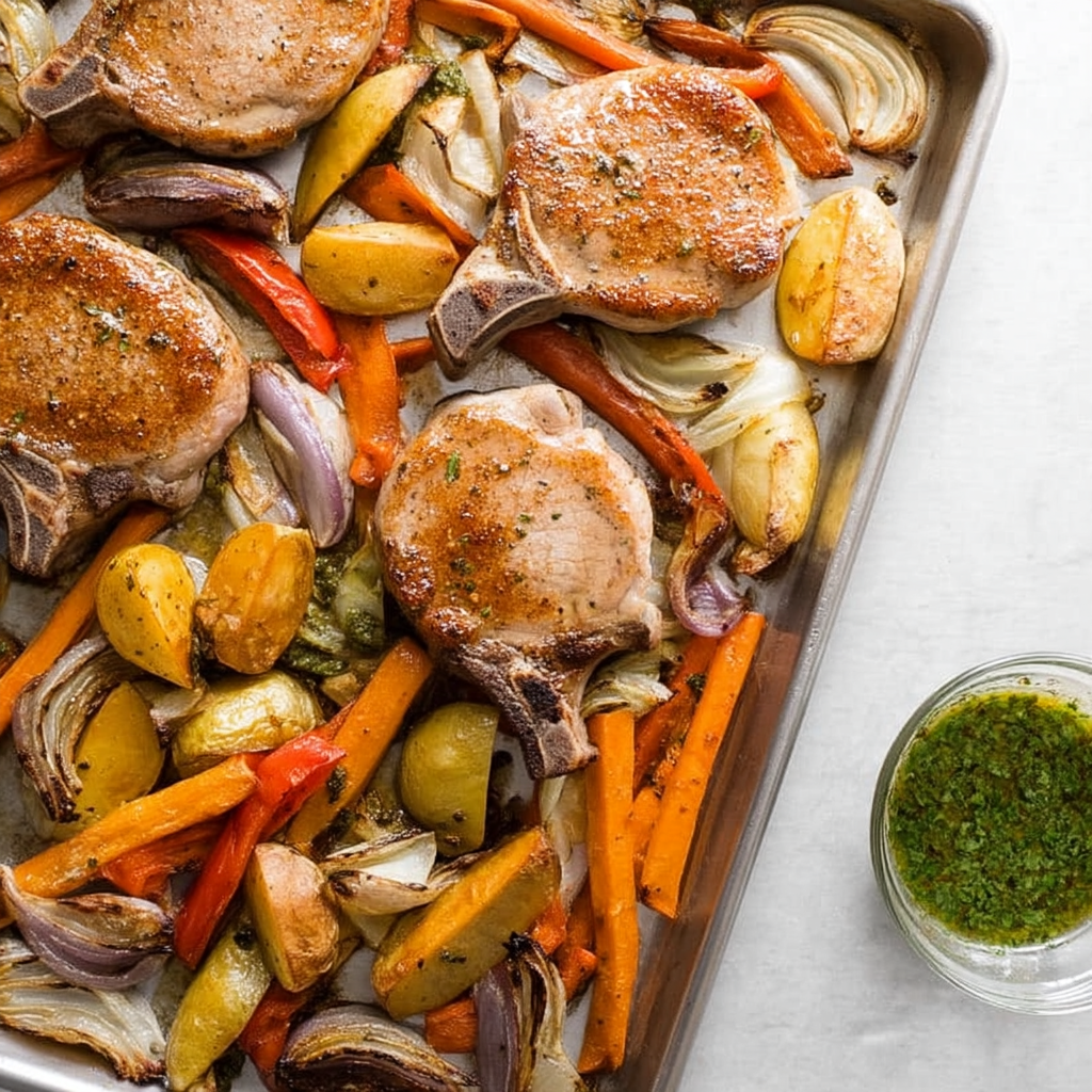 sheet pan pork chops with veggies