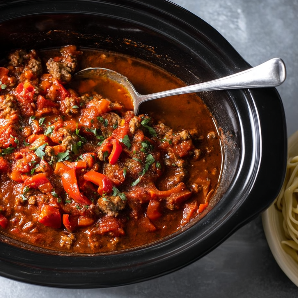 Slow-Cooker Sausage Ragu w/ Red Peppers
